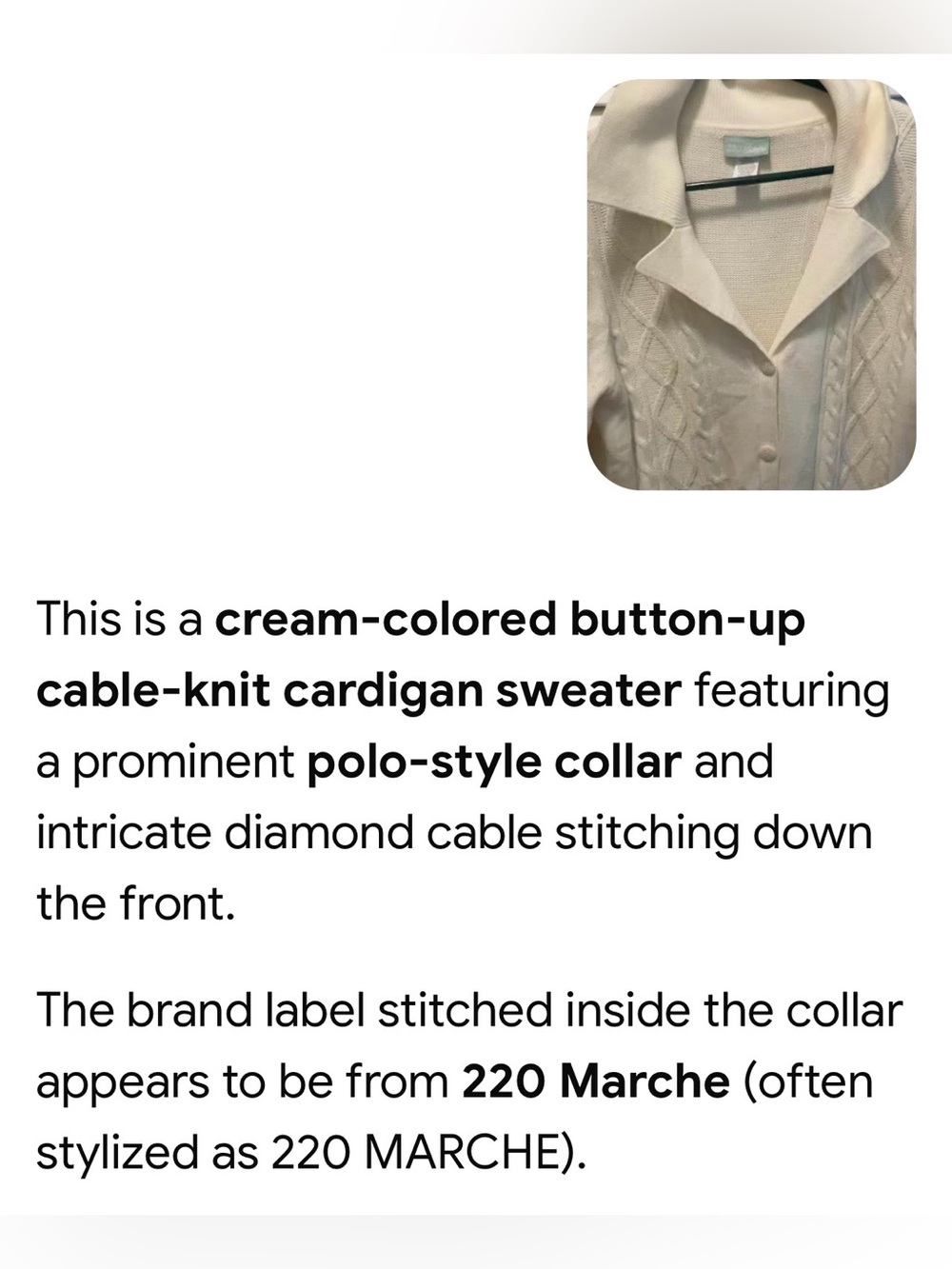 #3220*”15-20-42”Cozy Cream Cable-Front Long Cardigan with Fold-Over Collar - Picture 4 of 17